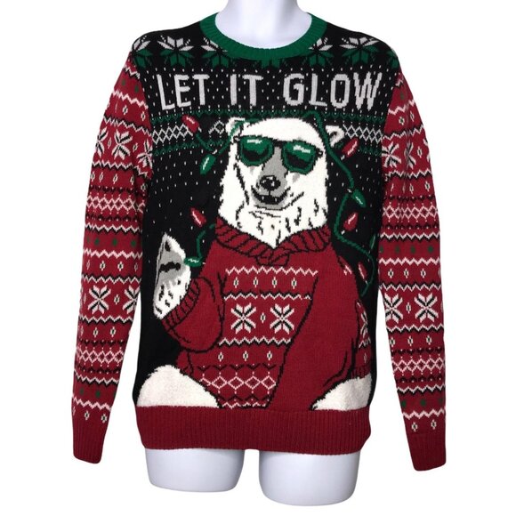 NWT Ugly Christmas Sweater Polar Bear Light Up Let It Glow Holiday Sweater S - Picture 1 of 9